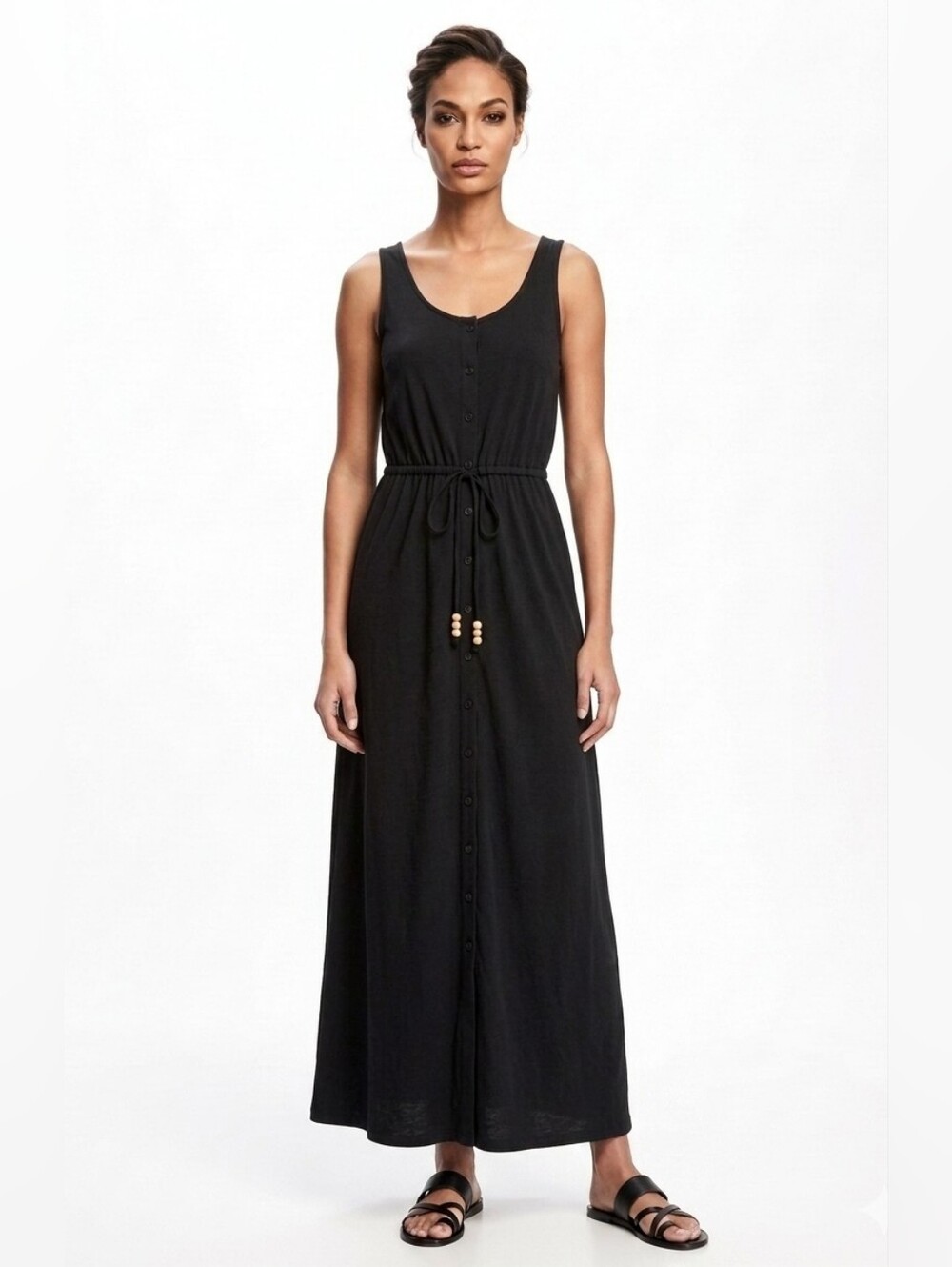 Spense | Faux Button-front Belted Maxi Dress